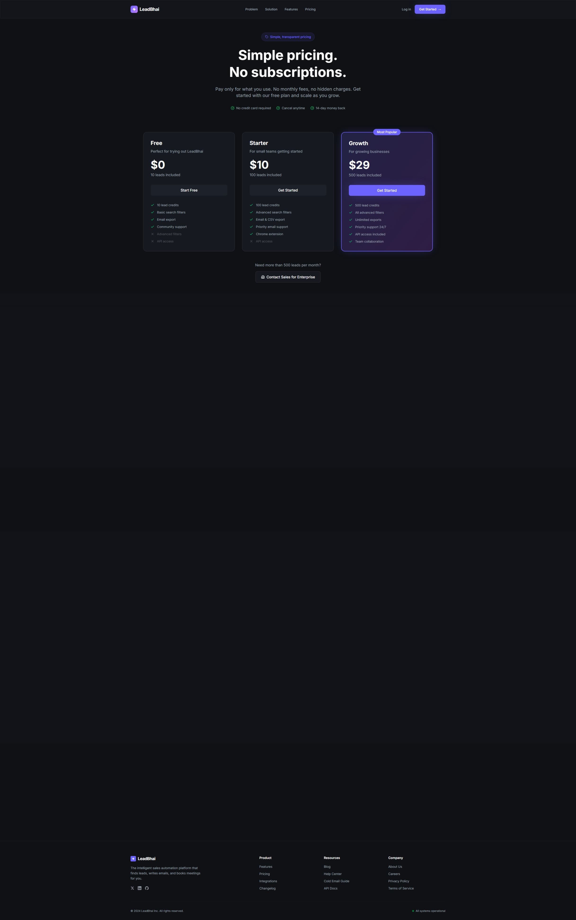 Leadbhai — pricing page