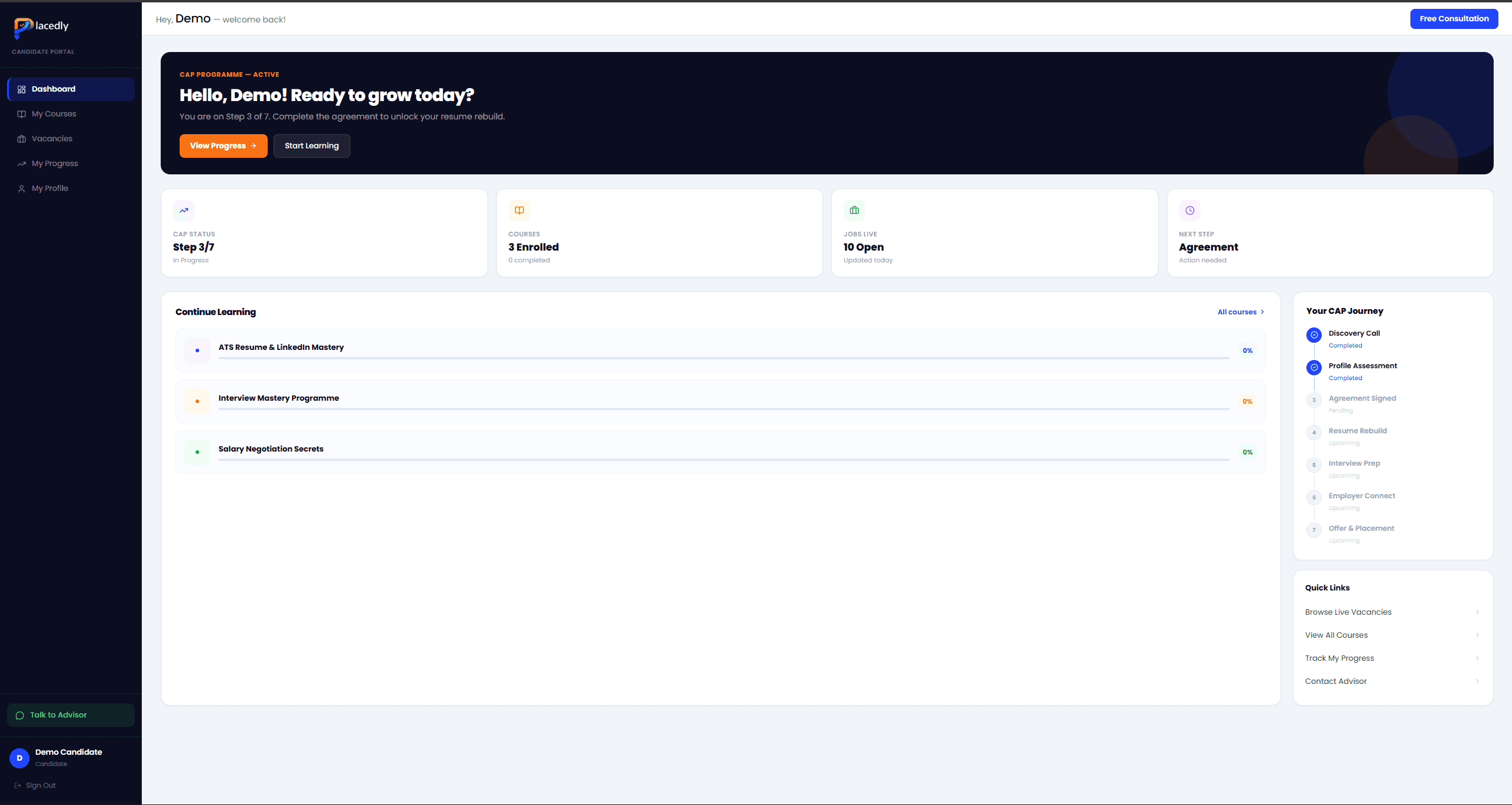 Placedly multi-role recruitment SaaS — candidate portal and recruiter dashboard