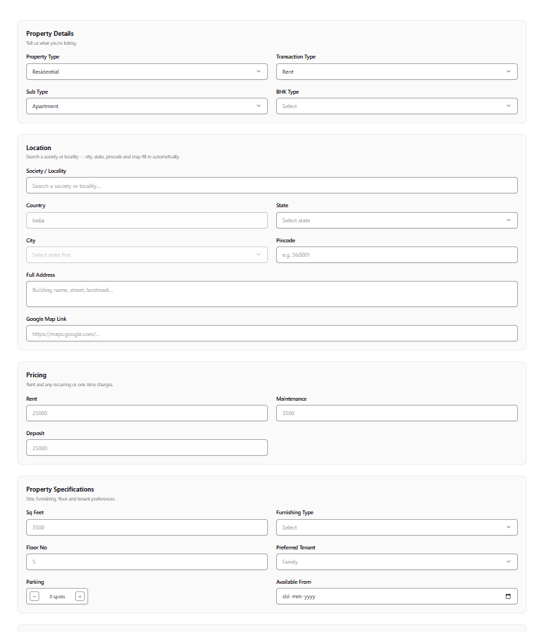 RealAura — post a property form